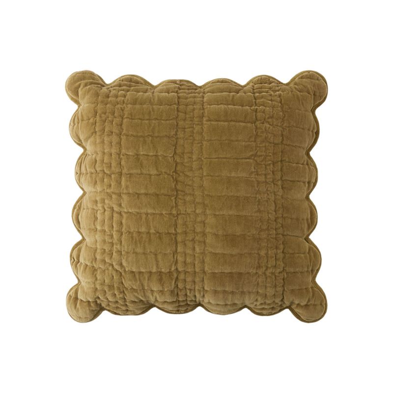 Оксамитова стьобана подушка в кольорі охра SCALLOPED (Ochre Yellow)